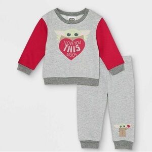 Star Wars NWT Baby Yoda Love Heart Top & Bottom 2pc Set Grogu Valentine’s Day